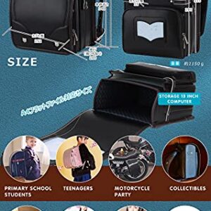 Baobab's wish Ransel Randoseru Backpack Semi-automatic satchel Japanese school bag for girls and boys PU leather bab-rng58 (Black 01)