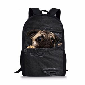 coloranimal cute pug dog backpack kids vintage denim print school bags girls bookbags