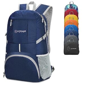zomake lightweight packable backpack 35l - light foldable backpacks water resistant collapsible hiking backpack - compact folding day pack for travel camping(navy blue)