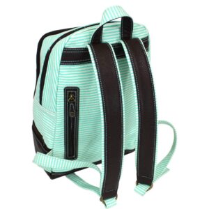 CHALA New Deluxe Striped multipurpose-backpacks with detachable Key Charm, fit up to 14" Laptop for Adult (Teal Stripe_ Sea Turtle)