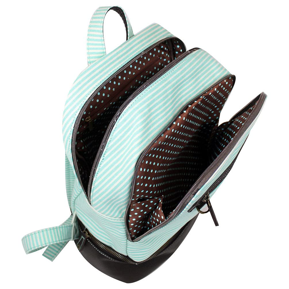 CHALA New Deluxe Striped multipurpose-backpacks with detachable Key Charm, fit up to 14" Laptop for Adult (Teal Stripe_ Sea Turtle)