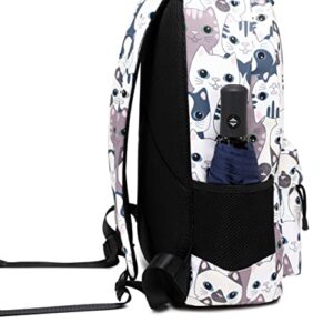 Teecho Girls Waterproof School Backpack Fashion 15.6" Laptop Backpack for Teenager Cat