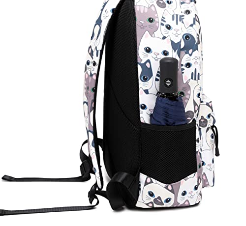 Teecho Girls Waterproof School Backpack Fashion 15.6" Laptop Backpack for Teenager Cat