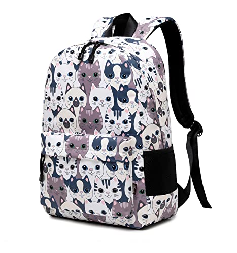 Teecho Girls Waterproof School Backpack Fashion 15.6" Laptop Backpack for Teenager Cat