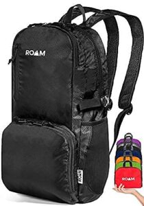 roam 25l hiking daypack, lightweight packable backpack, rainproof, for travel, camping, foldable, durable, water resistant ultra light - true black