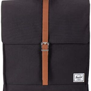 Herschel City Backpack, Black/Tan Synthetic Leather, Mid-Volume 14.0L