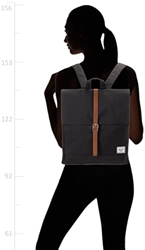 Herschel City Backpack, Black/Tan Synthetic Leather, Mid-Volume 14.0L