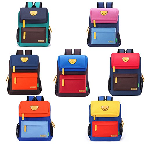 Willikiva Cute Bear Kids School Backpack for Children Elementary School Bags Girls Boys Bookbags (Red/Coffee/Royalblue, Medium)