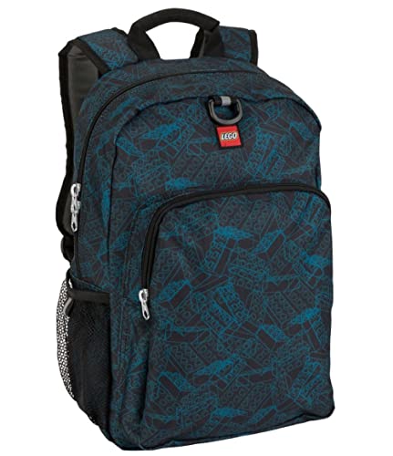 LEGO Heritage Classic Kids School Backpack Bookbag, for Travel, On-The-Go, Back to School, Boys and Girls, with Adjustable Padded Straps and Fun Patterns, Blue Print