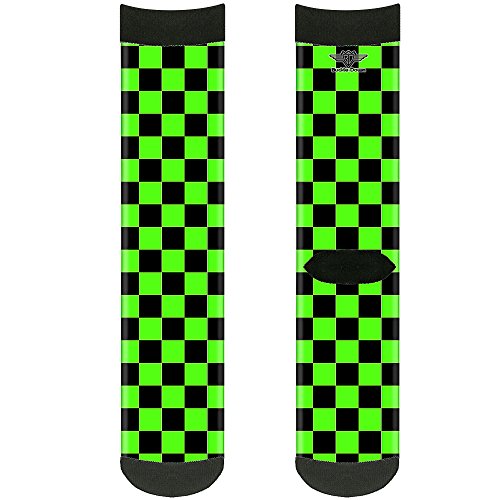 Buckle-Down Unisex-Adult's Socks Checker Black/Neon Green Crew, Multicolor