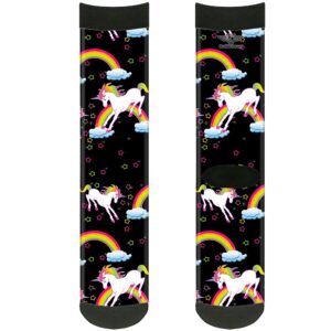 buckle-down unisex-adult's socks unicorns/rainbows/stars black crew, multicolor