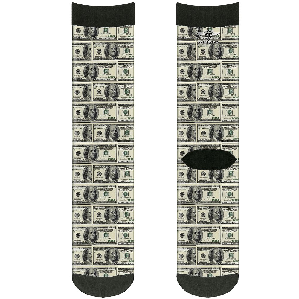 Buckle Down mens Buckle-down Socks 100 Dollar Bills Crew Backpacks, Multicolor, Crew US