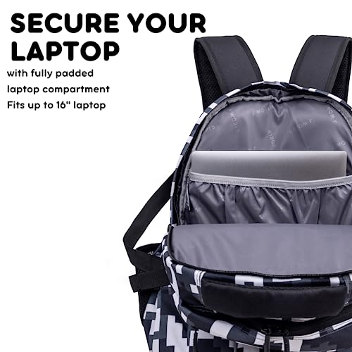 J World New York Atom Multi-Compartment Laptop Backpack, Camo, 18.5 X 13 X 7.5 (H X W X D)