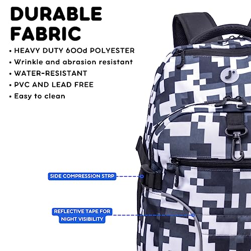 J World New York Atom Multi-Compartment Laptop Backpack, Camo, 18.5 X 13 X 7.5 (H X W X D)