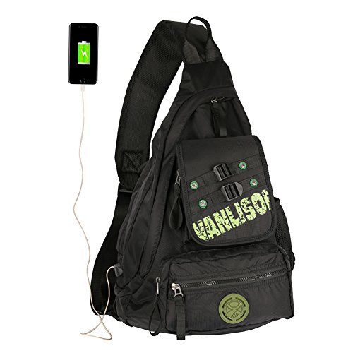 LARSWON Sling Bag with USB Charging Port, Sling Backpack USB, Shoulder Backpack, Large Crossbody Bag, Chest Bag Large Black