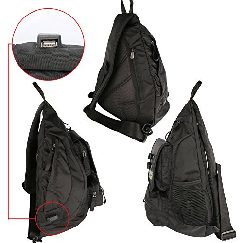 LARSWON Sling Bag with USB Charging Port, Sling Backpack USB, Shoulder Backpack, Large Crossbody Bag, Chest Bag Large Black