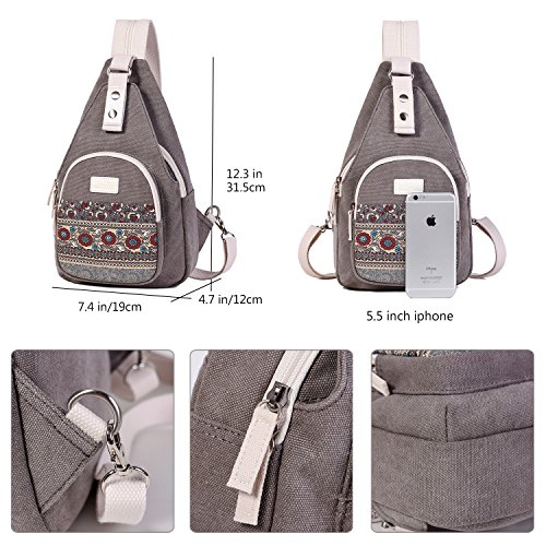 ArcEnCiel Mini Women Sling Chest Bag Canvas Backpack (Grey)