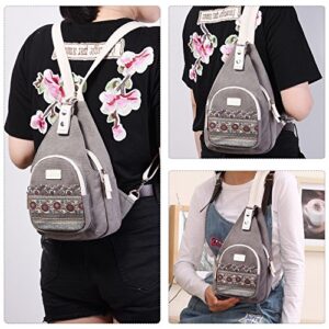 ArcEnCiel Mini Women Sling Chest Bag Canvas Backpack (Grey)