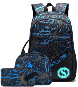school backpacks for boys teens bookbag elementary backpack set with lunch box and pencil case (blue 1)