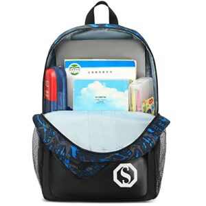 School Backpacks for Boys Teens Bookbag Elementary Backpack Set with Lunch Box and Pencil Case (Blue 1)