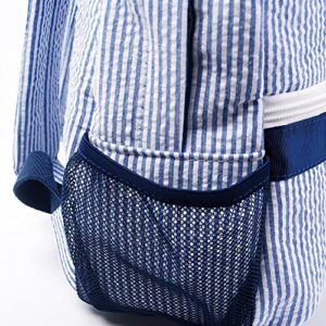 BLANKSMALL Toddler Backpack, Seersucker Small Preppy Backpack, Classic Cute Kids School Small Preschool Kindergarten Children Bag 12" H x 9.5" W for 2-5 Years (Navy)