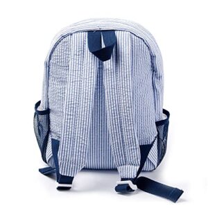 BLANKSMALL Toddler Backpack, Seersucker Small Preppy Backpack, Classic Cute Kids School Small Preschool Kindergarten Children Bag 12" H x 9.5" W for 2-5 Years (Navy)