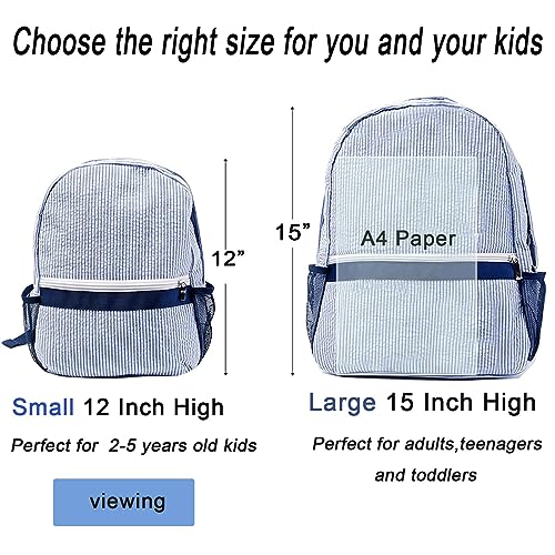 BLANKSMALL Toddler Backpack, Seersucker Small Preppy Backpack, Classic Cute Kids School Small Preschool Kindergarten Children Bag 12" H x 9.5" W for 2-5 Years (Navy)