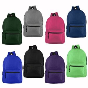moda west wholesale 17 inch backpacks for students and adults- bulk case of 24 bookbags - 8 assorted colors