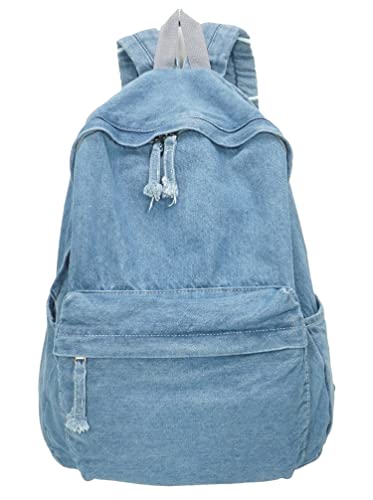 YunZh Denim Backpack Casual Style Lightweight Jeans Backpacks Classic Retro Travel Daypack