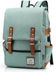 junlion unisex business laptop backpack college student school bag travel rucksack daypack with usb charging port green