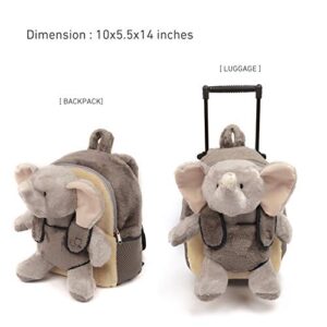 Funday 3-Way Toddler Rolling Backpack with Removable Stuffed Toy & wheels - Little Kids Luggage with Cute Plush Elephant