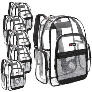 mggear wholesale bulk case 20-pack clear backpack with black trim - 17 inch large heavy duty transparent school bags for student work travel stadium security