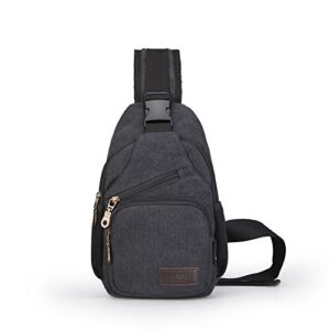 simu sling bag pack canvas shoulder sling backpack small crossbody chest bag for ipad mini (black)