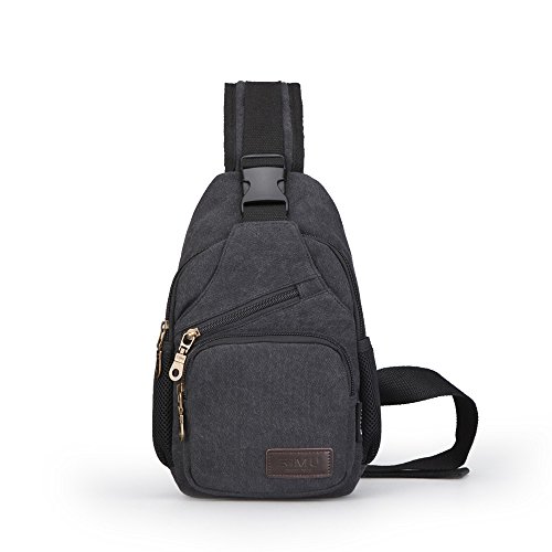 SIMU Sling Bag Pack Canvas Shoulder Sling Backpack Small Crossbody Chest Bag for ipad mini (black)