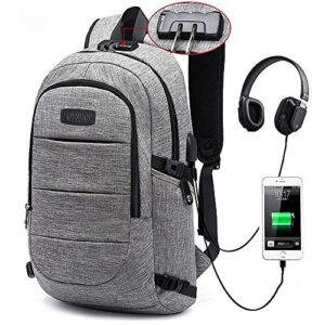 laptop backpack for men & women, anti theft waterproof backpack with usb charging port, travel business backpack fits under 15.6-inch laptop notebook, grey