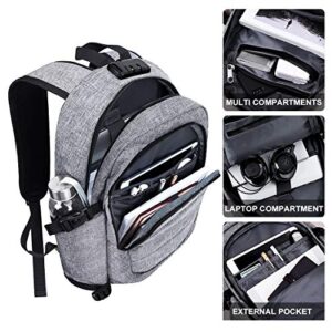 Laptop Backpack for Men & Women, Anti Theft Waterproof Backpack with USB Charging Port, Travel Business Backpack Fits Under 15.6-Inch Laptop Notebook, Grey