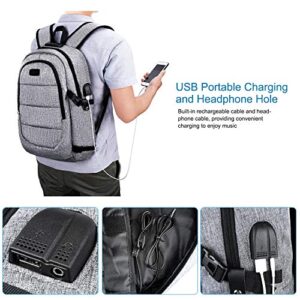 Laptop Backpack for Men & Women, Anti Theft Waterproof Backpack with USB Charging Port, Travel Business Backpack Fits Under 15.6-Inch Laptop Notebook, Grey