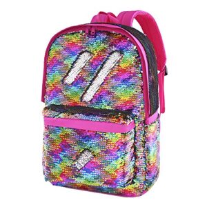 flip sequin backpack for girls kids kindergarten elementary middle school bookbag cute spark book bags teen travel outdoor daypack back pack(rainbow)