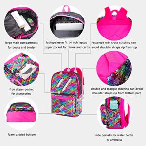 Flip Sequin Backpack for Girls Kids Kindergarten Elementary Middle School Bookbag Cute Spark Book Bags Teen Travel Outdoor Daypack Back Pack(Rainbow)