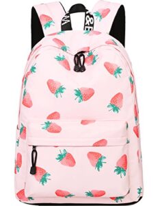 mygreen backpack for teens, fashion strawberry pattern laptop backpack college bags shoulder bag daypack bookbags travel bag pink