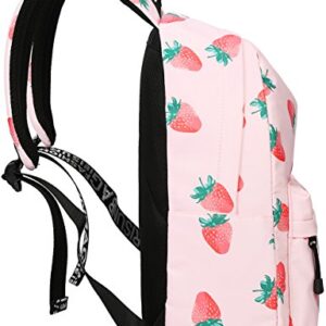 mygreen Backpack for Teens, Fashion Strawberry Pattern Laptop Backpack College Bags Shoulder Bag Daypack Bookbags Travel Bag Pink