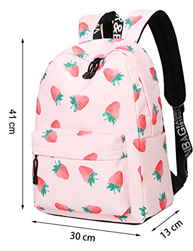 mygreen Backpack for Teens, Fashion Strawberry Pattern Laptop Backpack College Bags Shoulder Bag Daypack Bookbags Travel Bag Pink