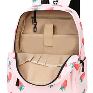 mygreen Backpack for Teens, Fashion Strawberry Pattern Laptop Backpack College Bags Shoulder Bag Daypack Bookbags Travel Bag Pink