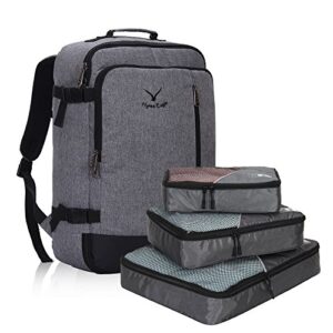 hynes eagle carry on backpack 38l large travel backpack for women flight approved weekender bag laptop backpack men 15 inches black grey with grey 3pcs packing cubes