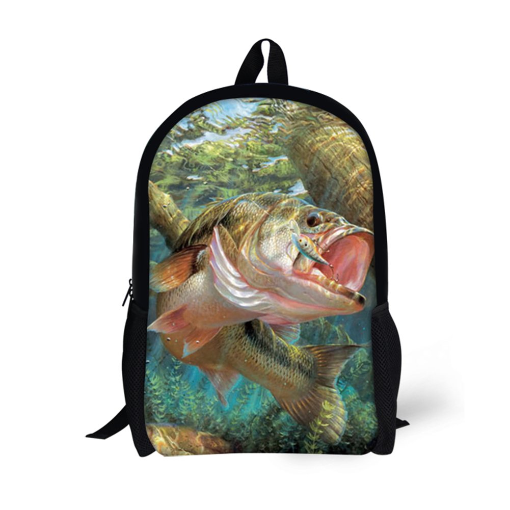 Nakgn Bass Fish Kids Backpack Print School Bookbag Durable Travel bag for Elementary Students Teens Girls Boys One_Size