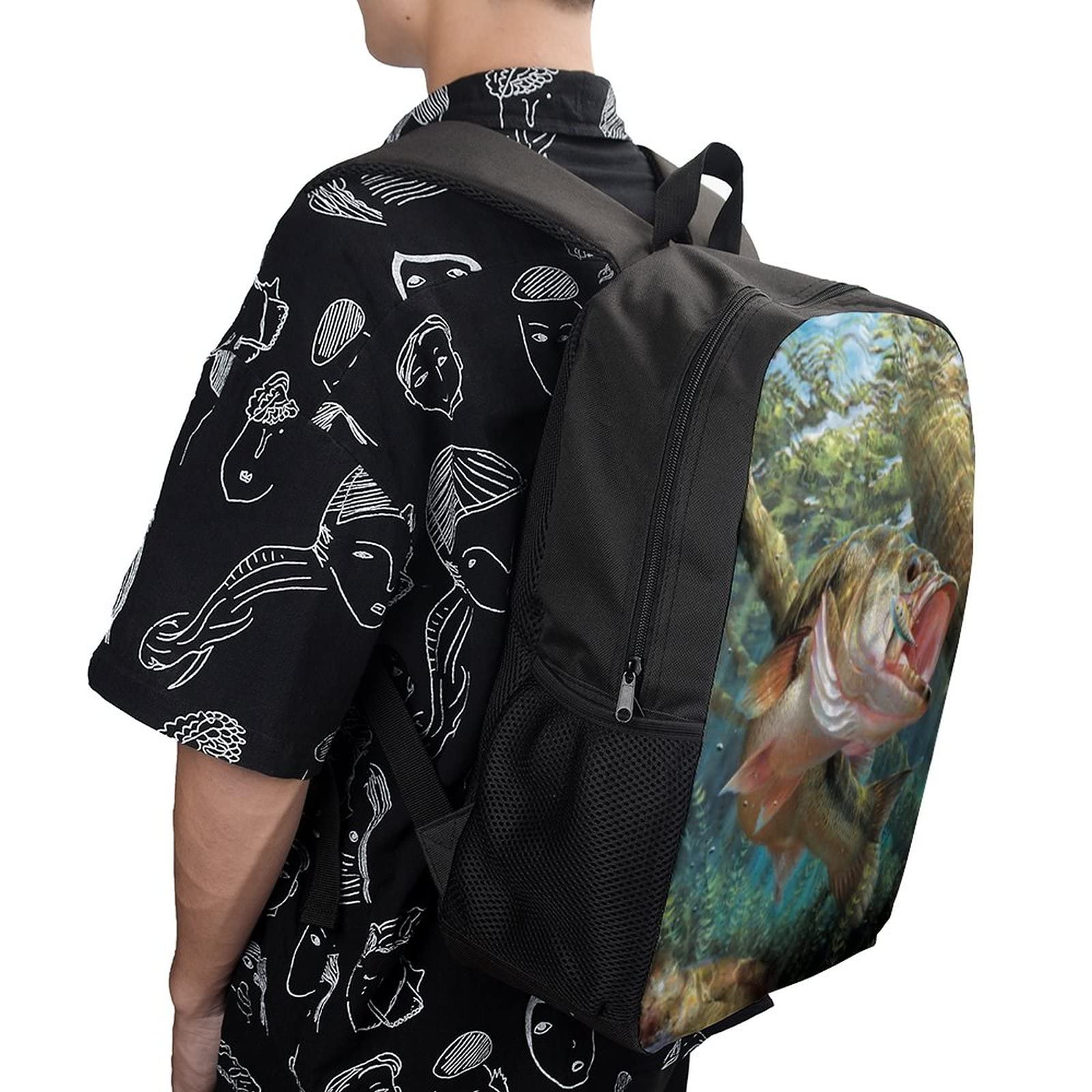 Nakgn Bass Fish Kids Backpack Print School Bookbag Durable Travel bag for Elementary Students Teens Girls Boys One_Size