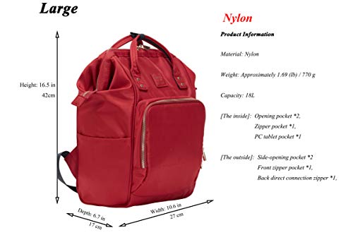 Kah&Kee Nylon Backpack Diaper Bag with Laptop Compartment Waterproof Work Travel School for Women Man (Wine)