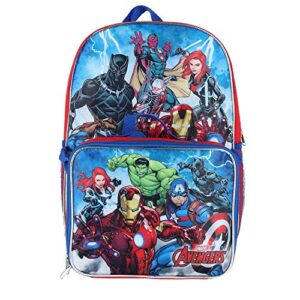 marvel avengers 16" backpack with detachable matching lunch box featuring ant-man, black panther and other super heros