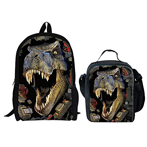 HUGS IDEA Dinosaur T-rex Backpack Set Kids School Bag with Lunchbag for Teen Boys