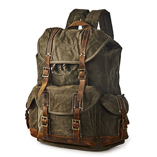 BRASS TACKS Leathercraft Heavy Duty Waxed Canvas Vintage Backpack for Men Women Trim Casual 15.6" laptop Travel Rucksack Shoulder Rucksack for Travel